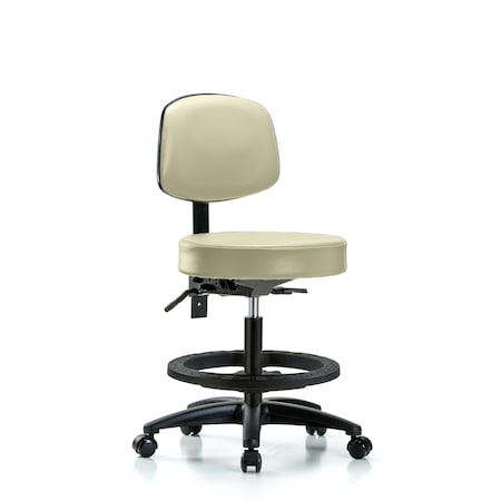 Vin Stool with Back-Medium Bench Ht with Black Foot Ring and Casters in Adobe White Trailblazer Vin