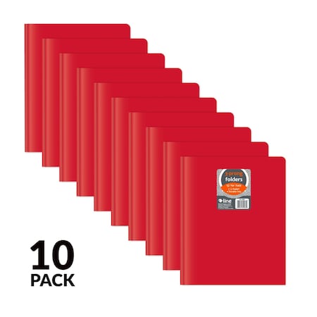 8-1/2" x 11" Red Two-Pocket Heavyweight Poly Portfolio Folder with Prongs, 10/PK