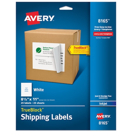 Inkjet Label, 11 in Label W, 8 1/2 in Label H, 1 Labels per Sheet White