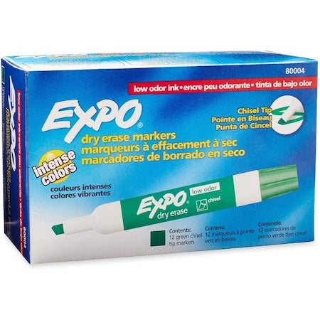 Dry Erase Marker, Chisel Tip, Green PK12 Low Odor