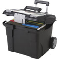 File Box, Plastic, 15 in W, 16 7/8 in D, 14 1/4 in H, Locking Latch Lid Closure, Black