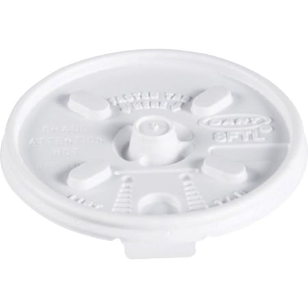 Lid for 8 oz. Hot Cup, Flat, Lock Back Tear Tab, White, Pk1000