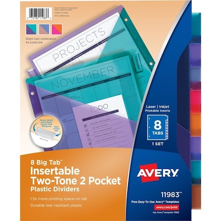 Big Tab Insertable Plastic Dividers,Two