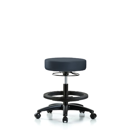 Vin Stool without Back-Medium Bench Ht with Black Foot Ring and Casters in Imp Blue Trailblazer Vin
