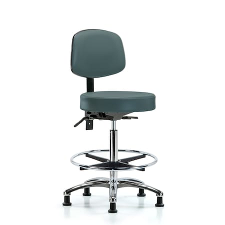 Vin Stool with Back Chr-High Bench Ht with Chr FRandStat Glides in Colonial Blue Trailblazer Vin
