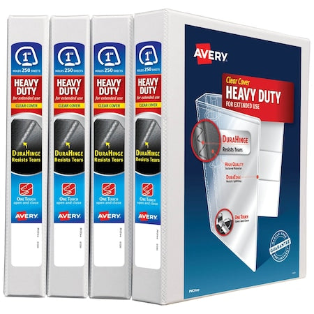 Binders,Heavy-Duty View 3 Ring,1 in,PK4