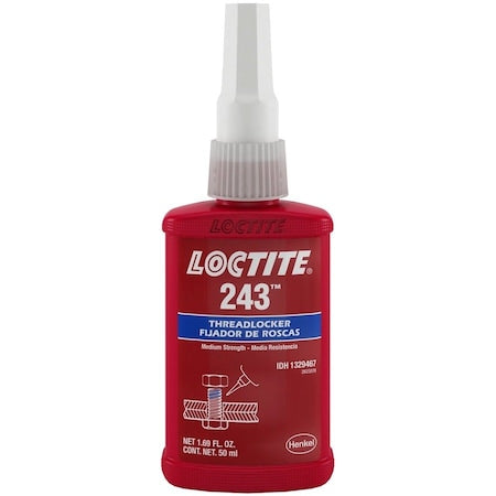 Primerless Threadlocker, LOCTITE 243, Blue, Medium Strength, Liquid, 50 mL Bottle
