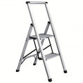 Light Step Stool, 2 Steps, 250 lb Load Capacity, 33 in Overall Height, Aluminum, Aluminum