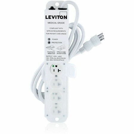 Outlet Strip, Surge, Rack Mounted, 4 5-20R, 5-20P, 7 ft., White