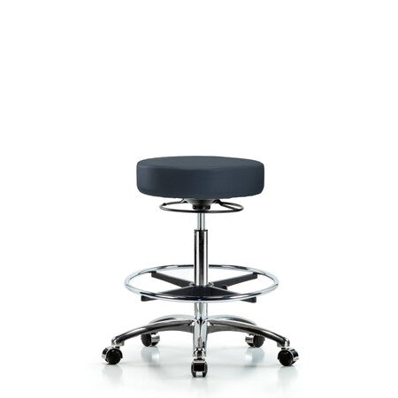 Vin Stool without Back Chr-High Bench Ht with Chr Foot RingandCasters in Imp Blue Trailblazer Vin