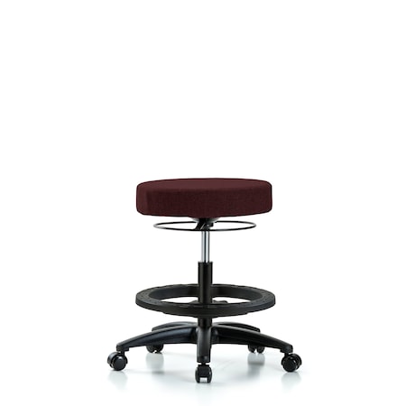 Rutledge Fab Stool without Back - Med Bench Height with Black Foot Ring and Casters in Burgundy Fab