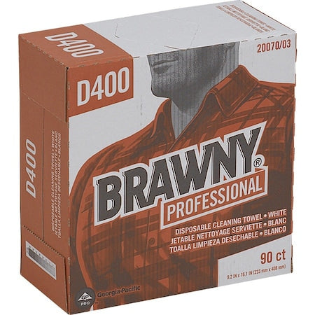 Dry Wipe, Brawny Pro, Dispenser Box, Double Recreped DRC, 90 Wipes, 9 1/4 in x 16 in, White, 10 Pk