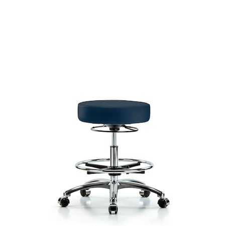 Vin Stool without Back Chr-Medium Bench Ht with Chr FRandCasters in Imperial Blue Trailblazer Vin