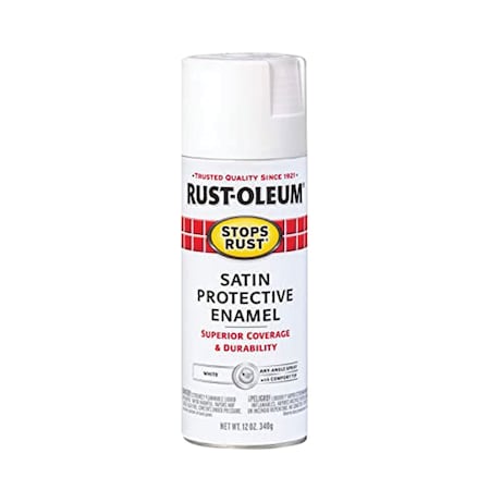 Spray Paint, White, Satin, Solvent, 12 oz