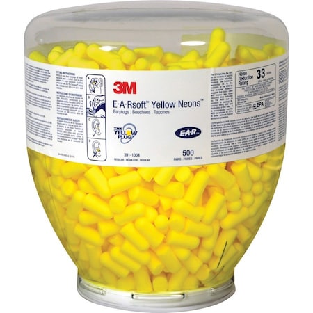 E-A-Rsoft Uncorded Ear Plug Dispenser Refill, Yellow Neons, Bullet Shape, NRR 30 dB, 500 Pairs