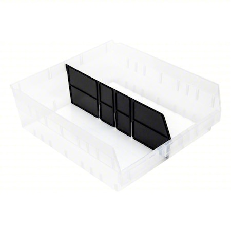 Plastic Long Bin Dividers, Black, 16 in L, 6 in H, 6 PK