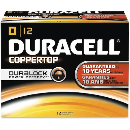 Coppertop D Alkaline Battery, 1.5V DC, PK12
