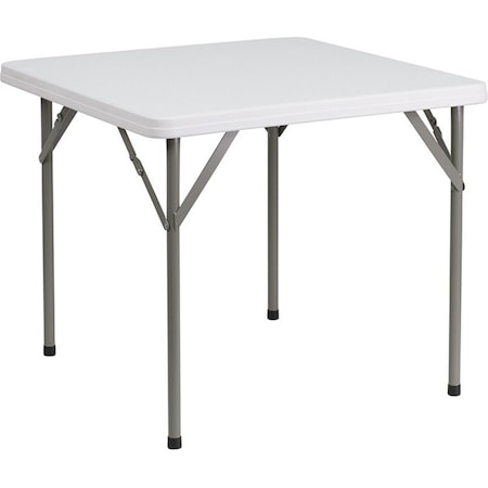 Square Wh 34Sq Plastic Fold Table, 34.25" W, 34.25" L, 29.5" H, Plastic Top, White