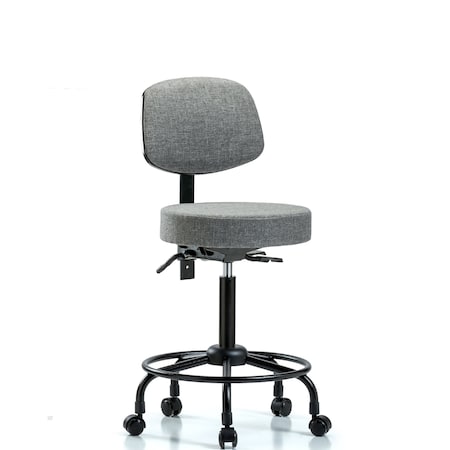 Bench Stool, Med, Fab, Bk, RT, Casters, Gry