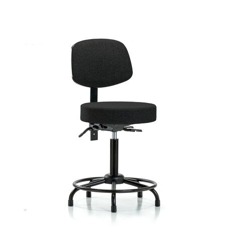 Rutledge Fab Stool with Back - Med Bench Height with Round Tube Base and Stat Glides in Black Fab