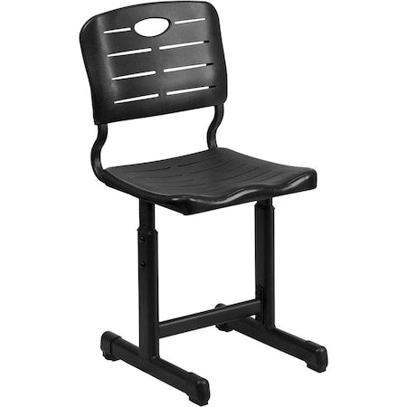 Student Chair, Black Back, 16-1/4 in W 15-1/4" L 32-1/2" H, Adjustable, Plastic Seat