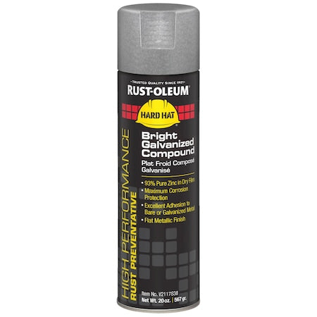 Rust Preventative Spray Paint, Bright Galvanized, Metallic, Solvent, 20 oz