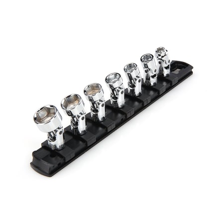 1/4 Inch Drive 6-Point Universal Joint Socket Set with Rail, 7-Piece 1/4-9/16 in.
