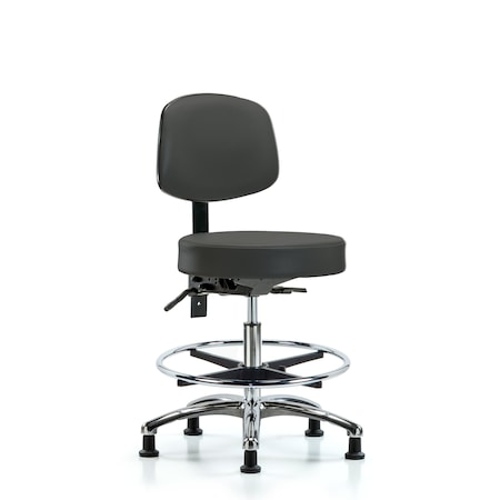 Vin Stool with Back Chr-Med Ben Ht with Seat Tilt, Chr FR, andStat Glides in Charcoal Trailblazer Vin