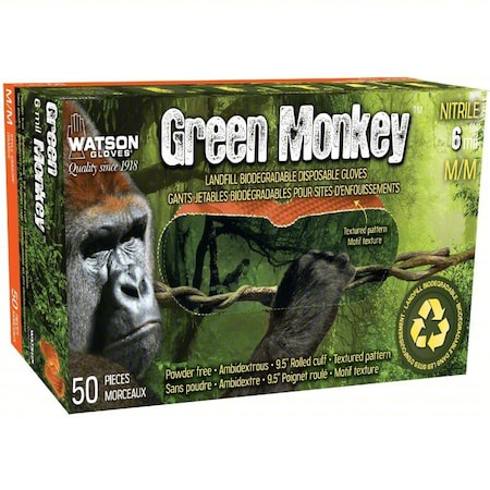 Green Monkey, Disposable Gloves, 6 mil Palm, Nitrile, Powder-Free, 50 PK, Orange, 2XL