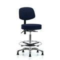 Fab Stool with Back Chr-High Bench Height with Seat Tilt, Chr Foot Ring, andStat Glides in Navy Fab