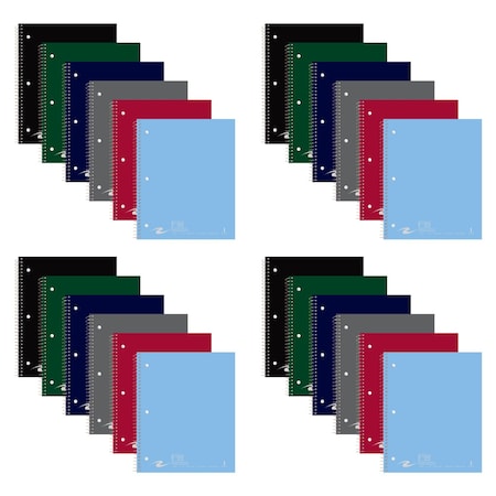 Case of Stasher 1 Subject Spiral Notebook, 11"x9" 100 sht, Narrow Ruled, Cover Pkt, Asstd. Cover, PK24