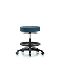 Rutledge Fab Stool without Back - Med Bench Height with Black Foot Ring and Casters in Blue Fab