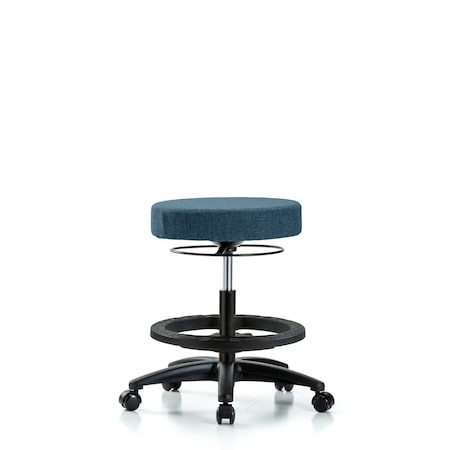 Rutledge Fab Stool without Back - Med Bench Height with Black Foot Ring and Casters in Blue Fab