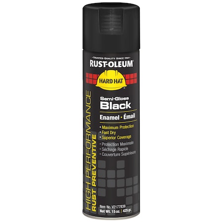 Rust Preventative Spray Paint, Black, Semi-Gloss, Solvent, 15 oz