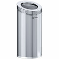 15 gal Round Trash Can, Silver, Open Top, Stainless Steel, 14.9 in