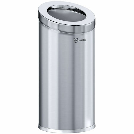 15 gal Round Trash Can, Silver, Open Top, Stainless Steel, 14.9 in