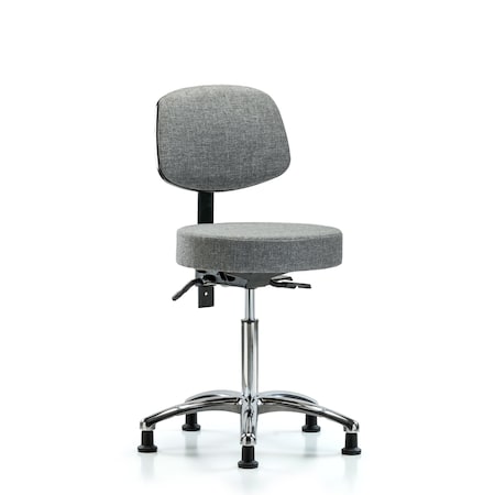 Rutledge Fab Stool with Back Chrome - Med Bench Height with Seat Tilt and Stat Glides in Gray Fab