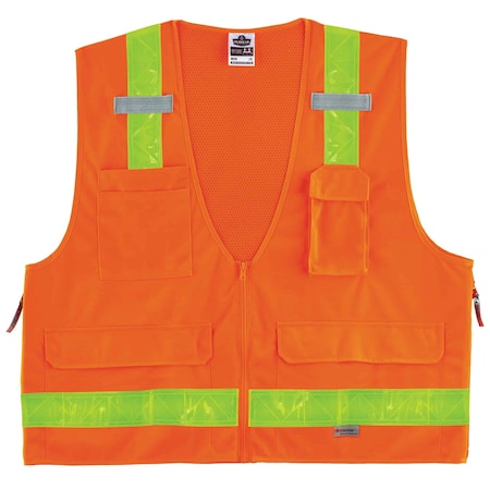 Safety Vest, Surveyor, Zip, PT, Cl 2, Or, L/XL