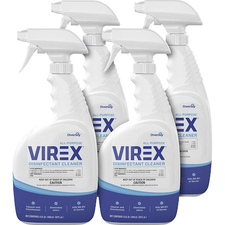 All Purpose, Virex Dsnfctnt Clnr, 32oz, PK4, Spray Bottle, 32 fl oz (1 quart), Citrus, 4 PK