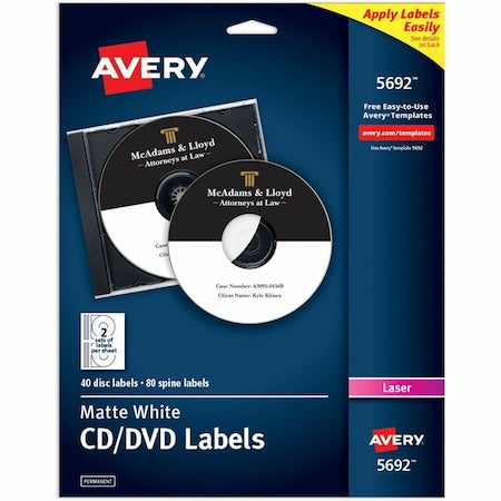 Laser Labels, Cd/Dvd, White, PK40