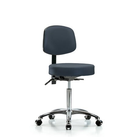 Vin Stool with Back Chrome-Medium Bench Ht with Seat TiltandCasters in Imperial Blue Trailblazer Vin