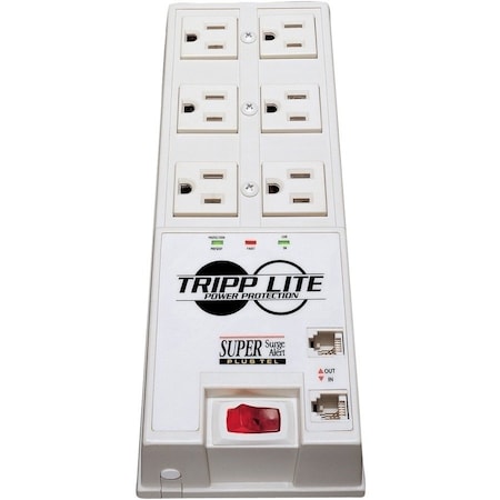 Power Strip, Surge, Tel/DSL Protection, 5-15R, 5-15P, 6 ft., Light Gray