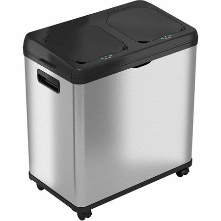 16 gal Rectangular Recycling Bin, Touchless Sensor, Satin Black/Satin Alum, Stainless Steel