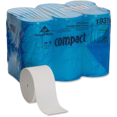 Compact, Coreless, 2 Ply, 1500 Sheets, White, 18 PK