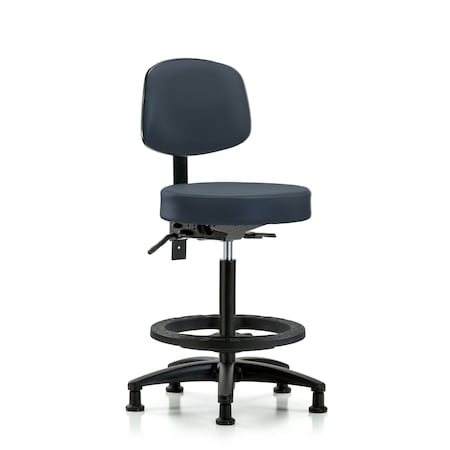 Vin Stool with Back-High Bench Height with Black FRandStat Glides in Imperial Blue Trailblazer Vin