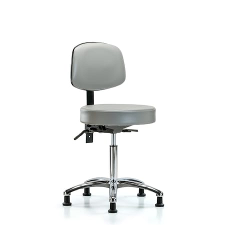 Vin Stool with Back Chr-Medium Bench Ht with Seat Tilt and Stationary Glides in Dove Trailblazer Vin