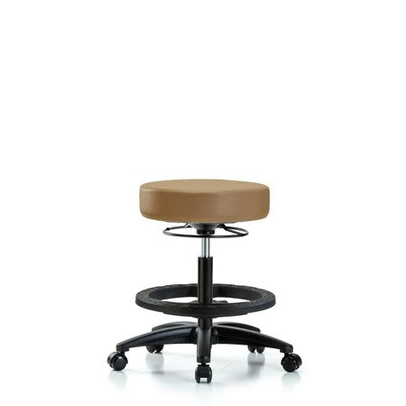 Vin Stool without Back-Medium Bench Height with Black Foot Ring and Casters in Taupe Trailblazer Vin