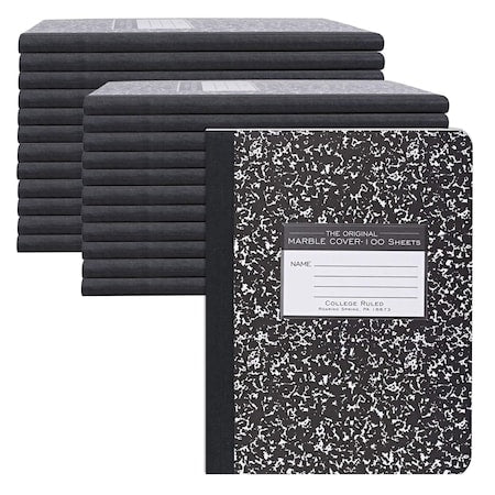 Case of Black Marble Comp Notebooks, College Ruled, 100 sht, 15 lb Paper, 9.75"x7.75", Hard Cover, PK24
