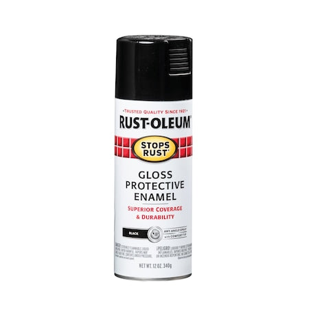 Spray Paint, Black, Gloss, Solvent, 12 oz