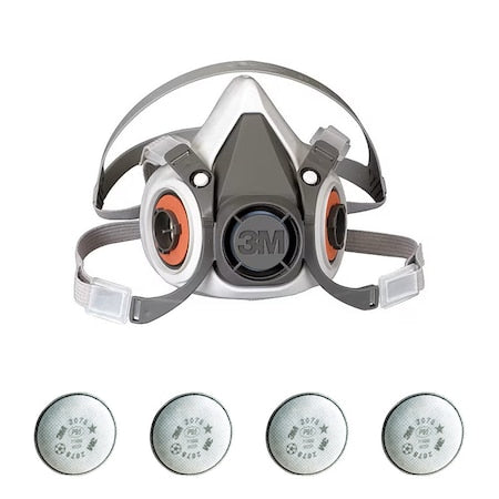 Half Mask Respirator Kit: 4 Cartridges Included, P100 Filter, Thermoplastic Elastomer, Size M